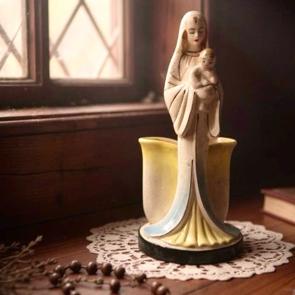 Devine Feminine/Madonna/Jesus Mother/Child Planter/vase by Florart, Japan